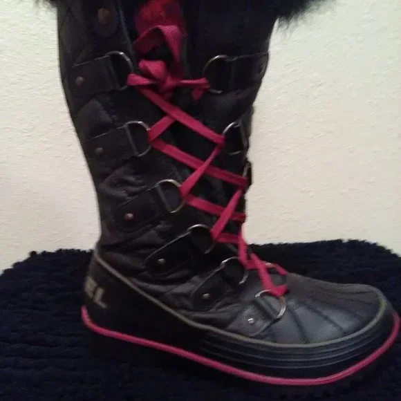Sorel Black Winter Faux Fur Side Twist Lace-up Boots Size 7 - Picture 7 of 12